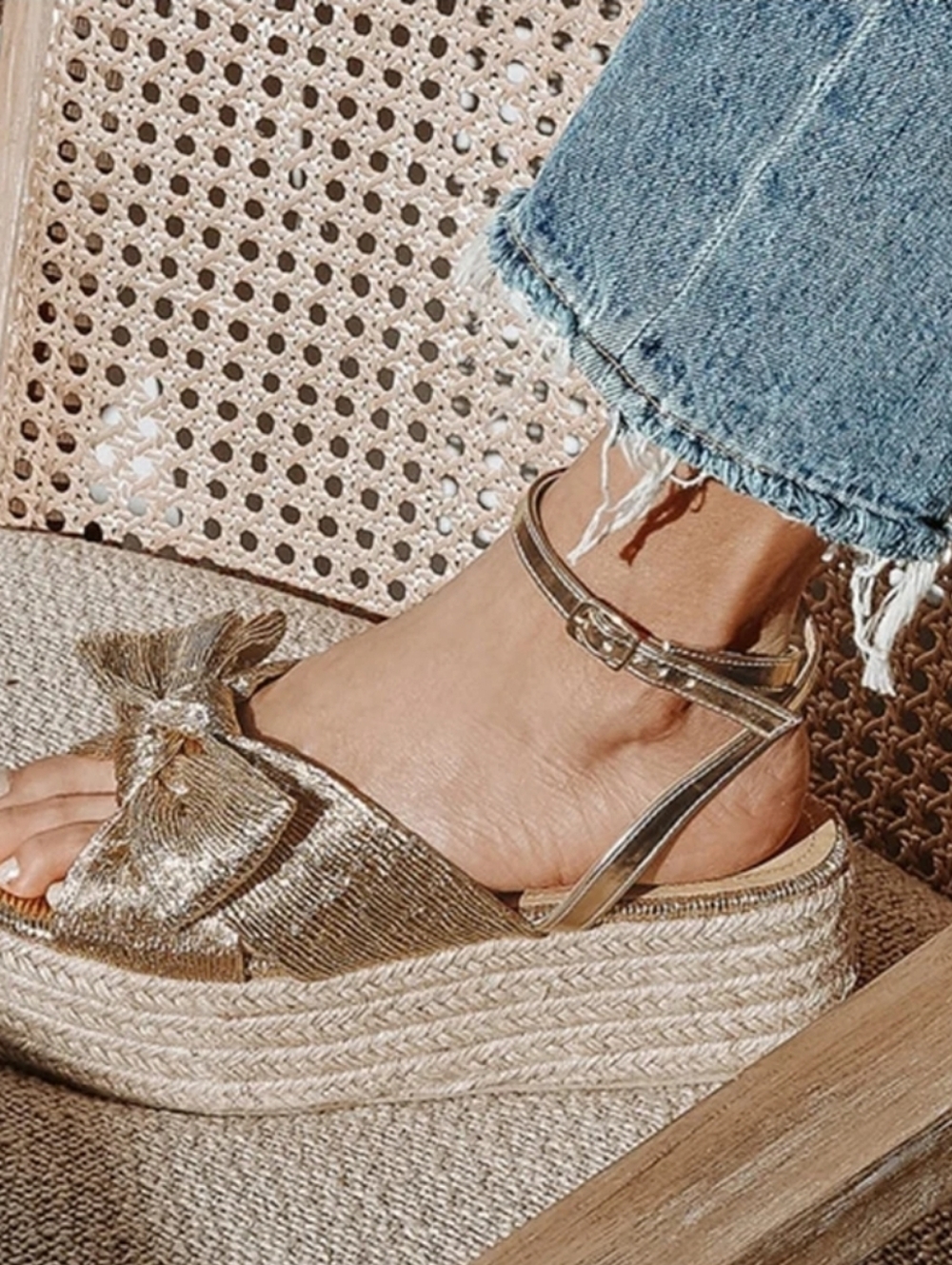Lulu's Metallic Rose Gold Knot-Front Espadrille Sandals